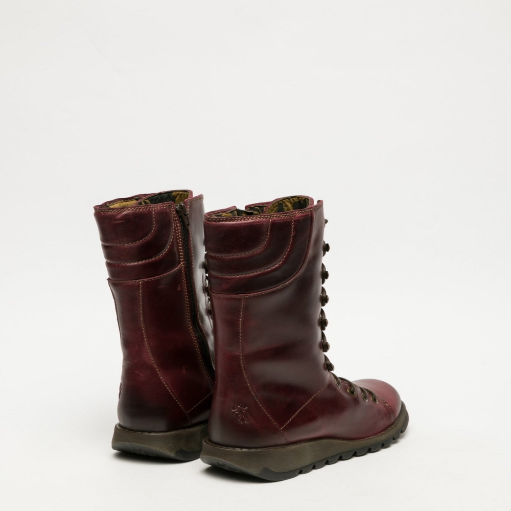 Dark Red Fly London Lace-up Women's Boots | USA05YTIC