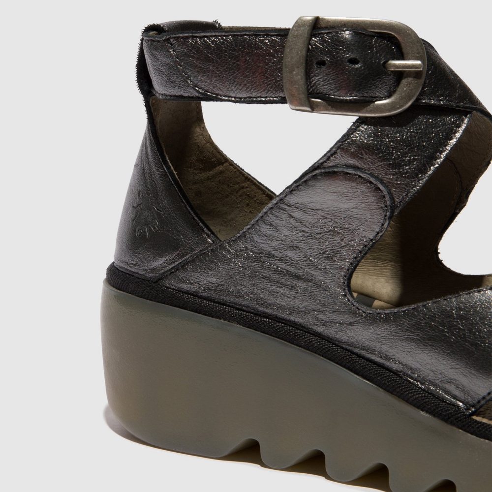 Deep Grey Fly London Buckle Women's Sandals | USA52JOIB