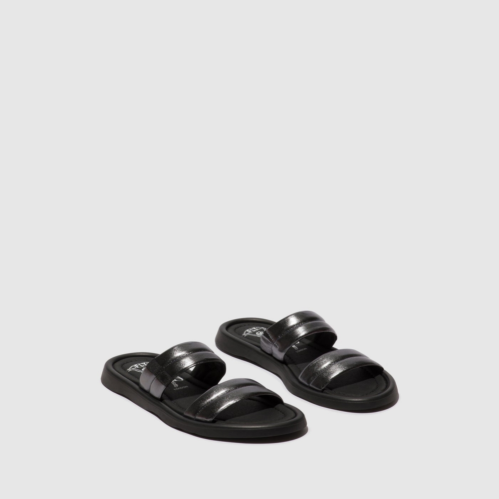 Deep Grey Fly London Flat Women's Sandals | USA42IWKR