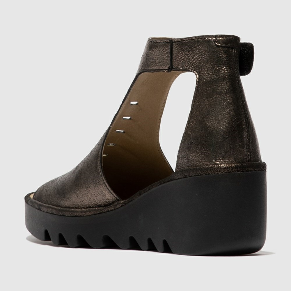 Deep Grey Fly London Upper Leather Women's Wedge | USA82ETUY