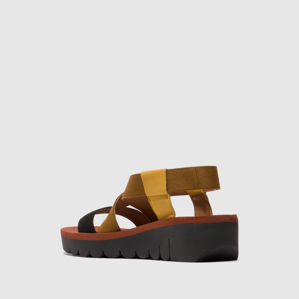 Deep Yellow / Brown / Black Fly London Sling-Back Women's Sandals | USA15YDMT