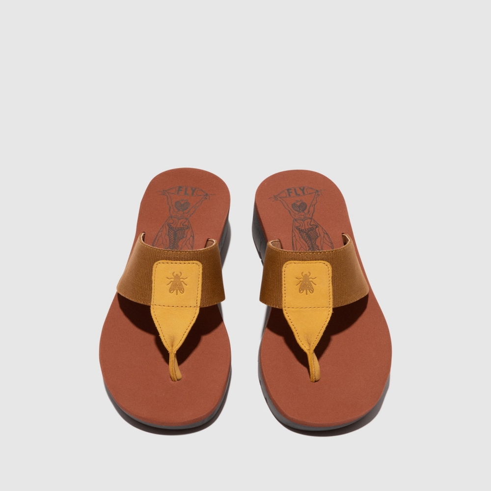 Deep Yellow / Brown / Dark Red Fly London Slip-on Women's Mules | USA10ALHU