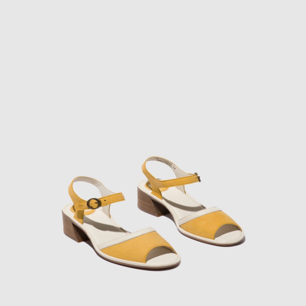 Deep Yellow / White Fly London Ankle Strap Women's Sandals | USA81RTQH