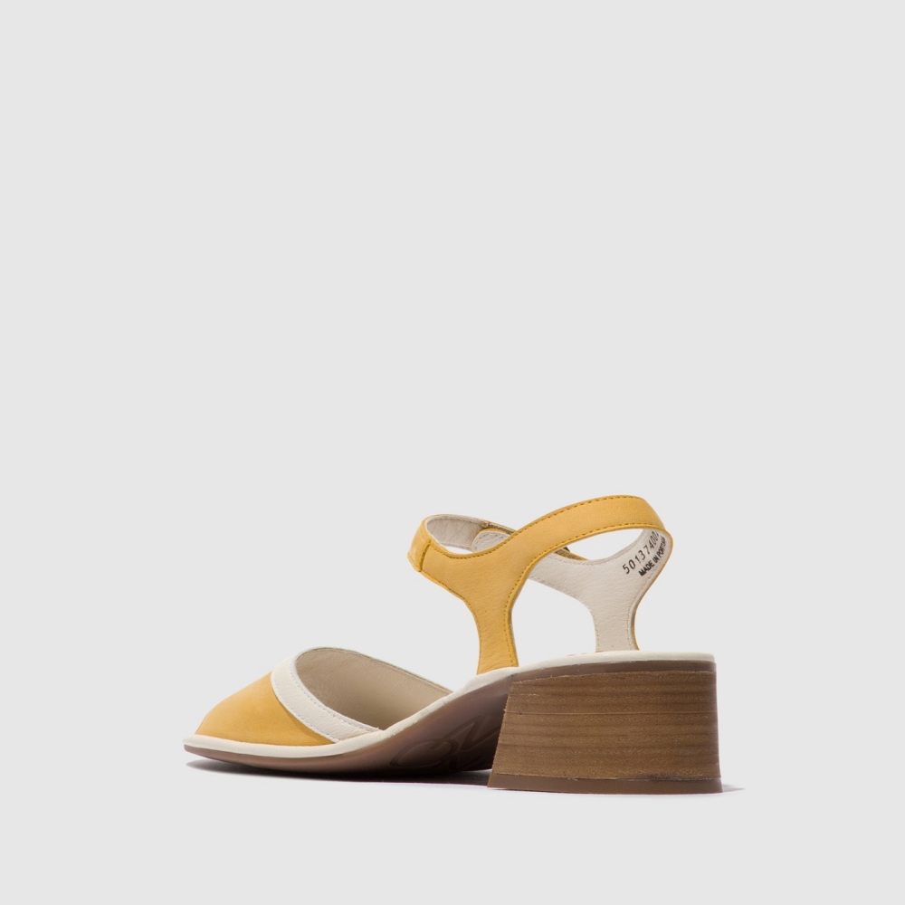 Deep Yellow / White Fly London Ankle Strap Women's Sandals | USA81RTQH