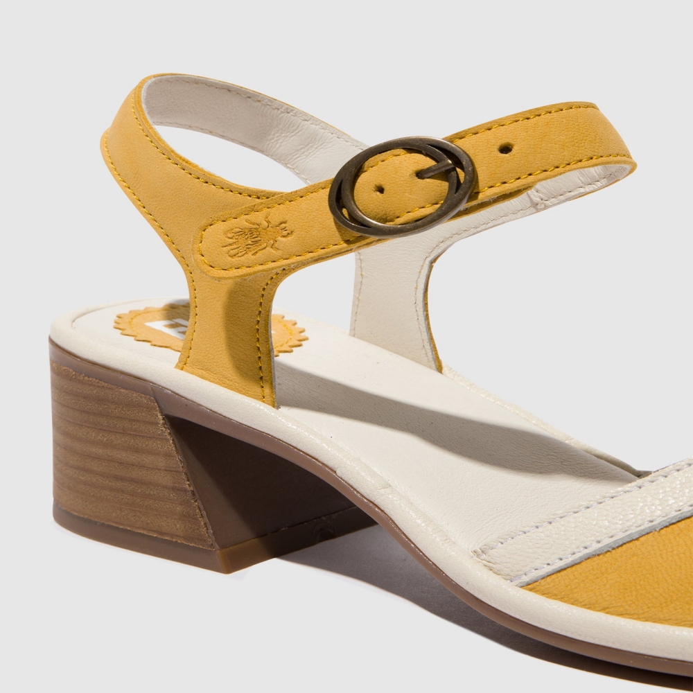 Deep Yellow / White Fly London Ankle Strap Women's Sandals | USA81RTQH