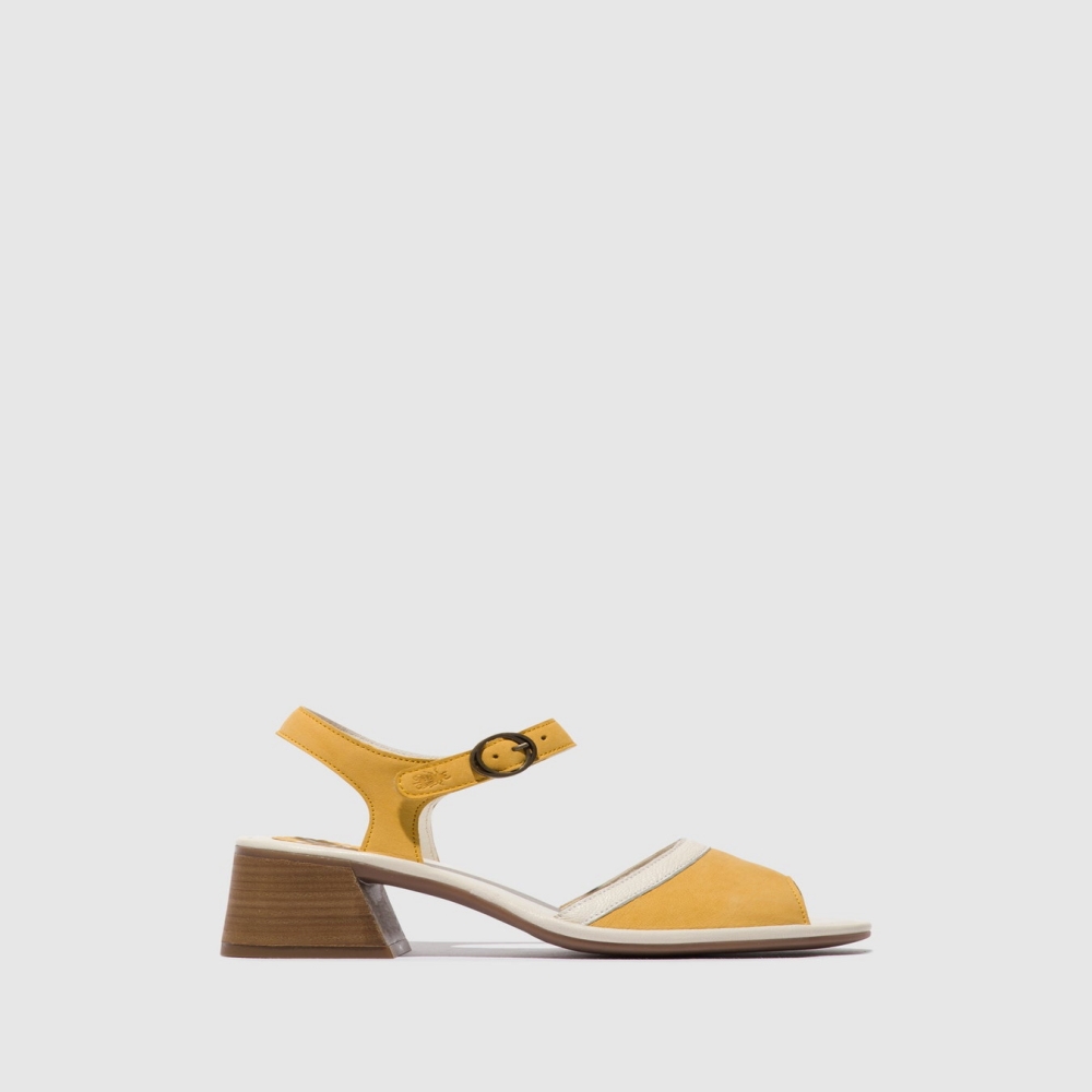 Deep Yellow / White Fly London Ankle Strap Women\'s Sandals | USA81RTQH