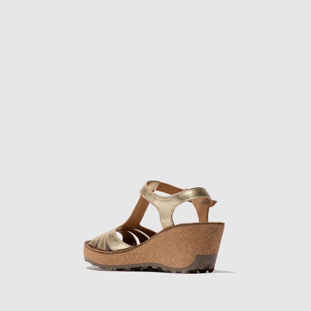 Gold Fly London T-Strap Women's Sandals | USA23BYXN