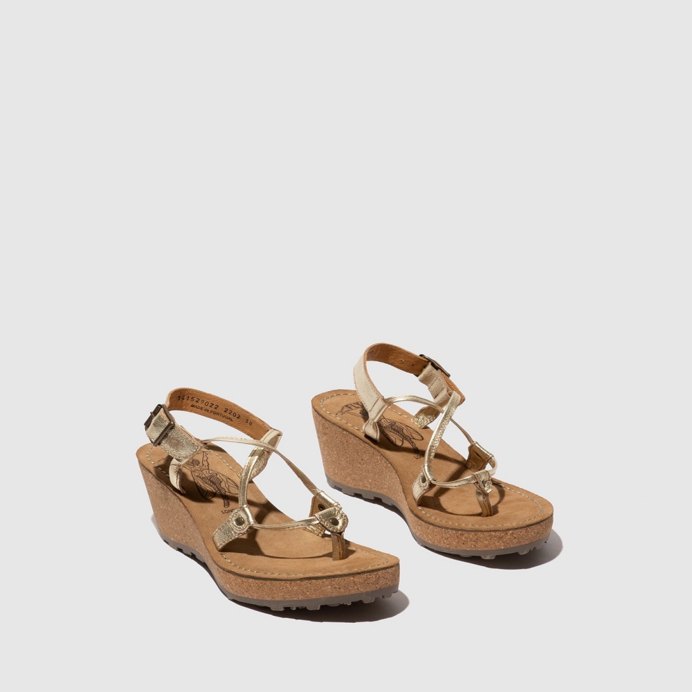 Gold Fly London T-Strap Women's Sandals | USA76EWOL