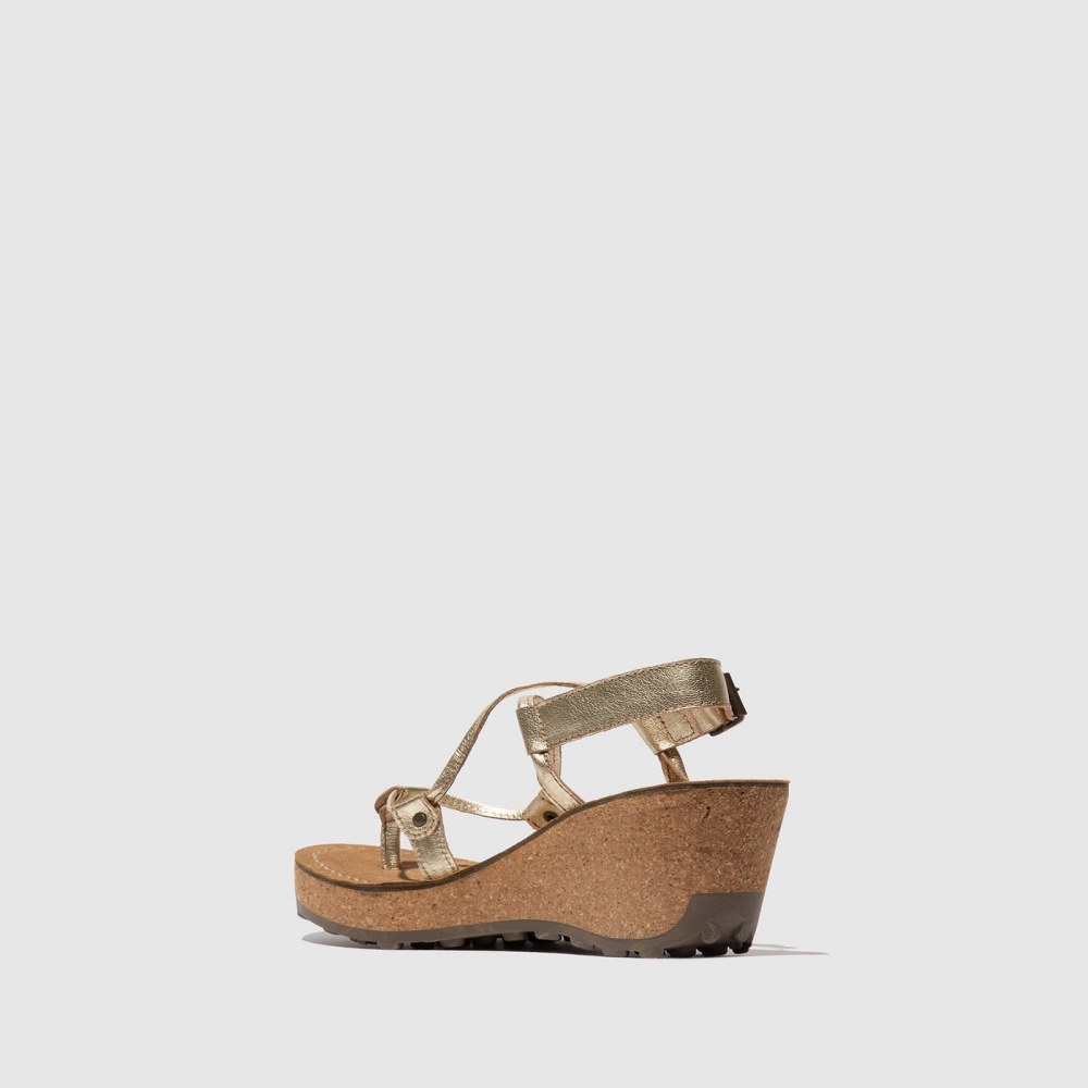 Gold Fly London T-Strap Women's Sandals | USA76EWOL