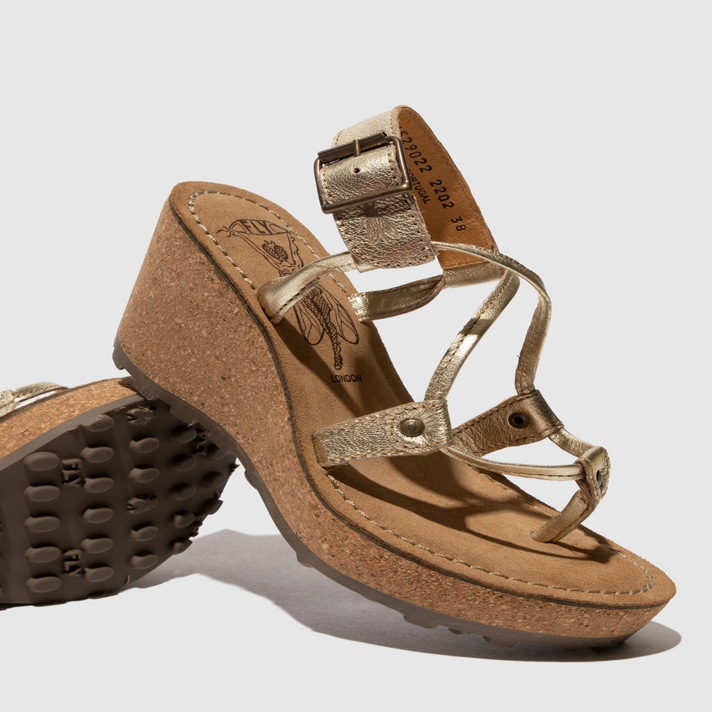 Gold Fly London T-Strap Women's Sandals | USA76EWOL