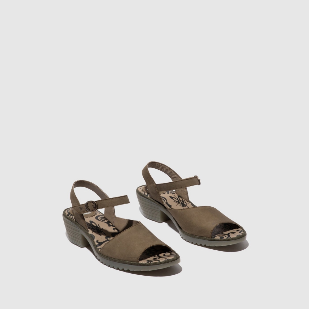 Khaki Fly London Sling-Back Women's Sandals | USA37YWRC