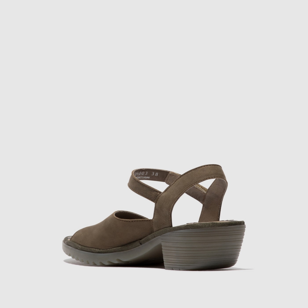 Khaki Fly London Sling-Back Women's Sandals | USA37YWRC