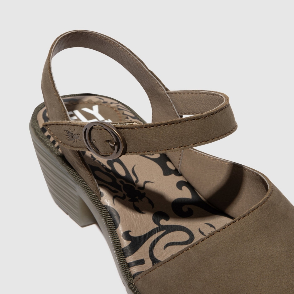 Khaki Fly London Sling-Back Women's Sandals | USA37YWRC