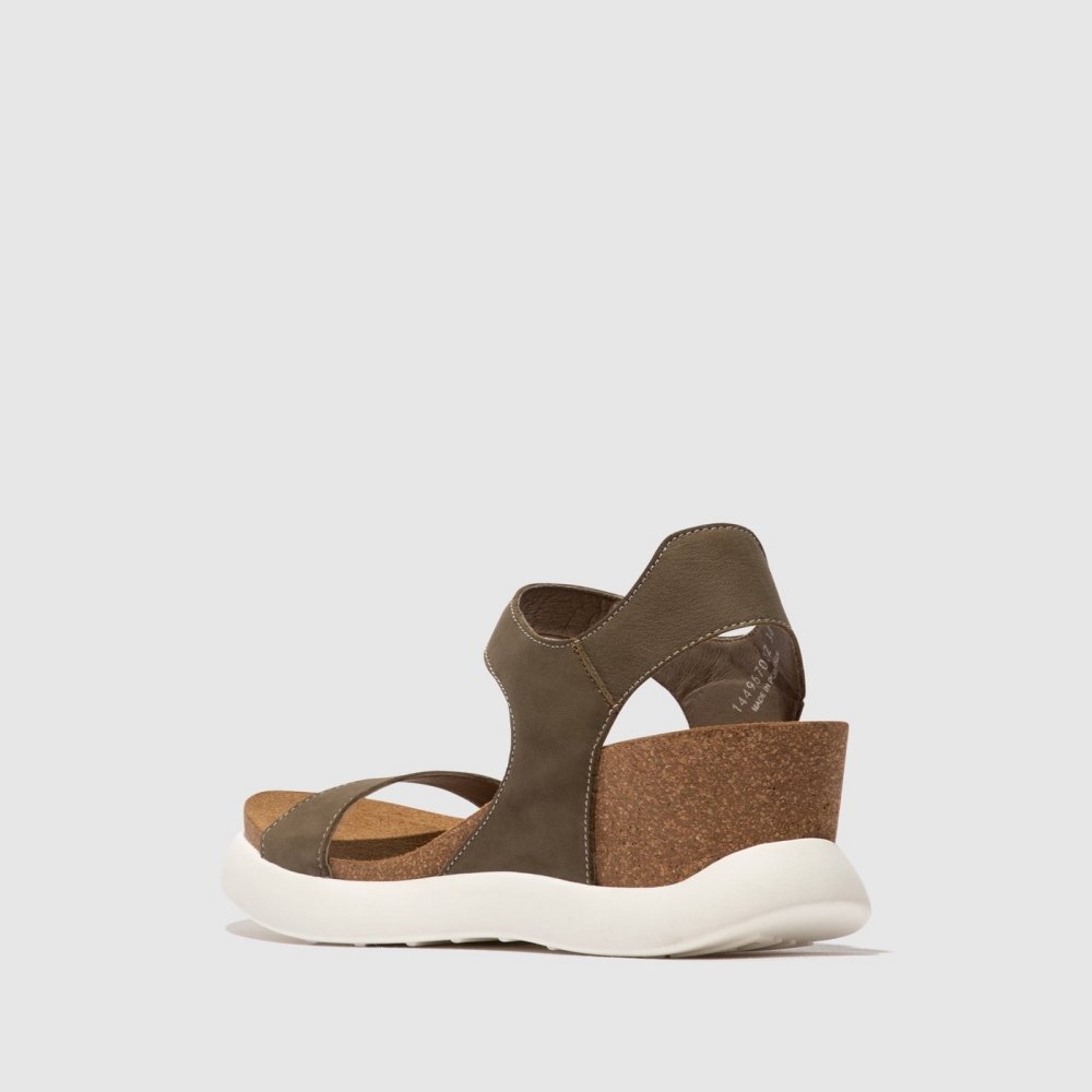 Khaki Fly London Velcro Women's Sandals | USA15FATJ