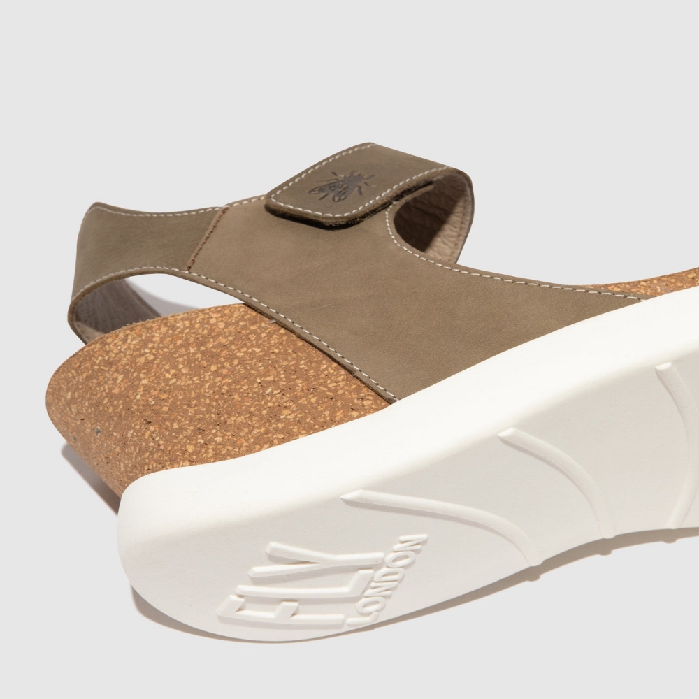 Khaki Fly London Velcro Women's Sandals | USA15FATJ