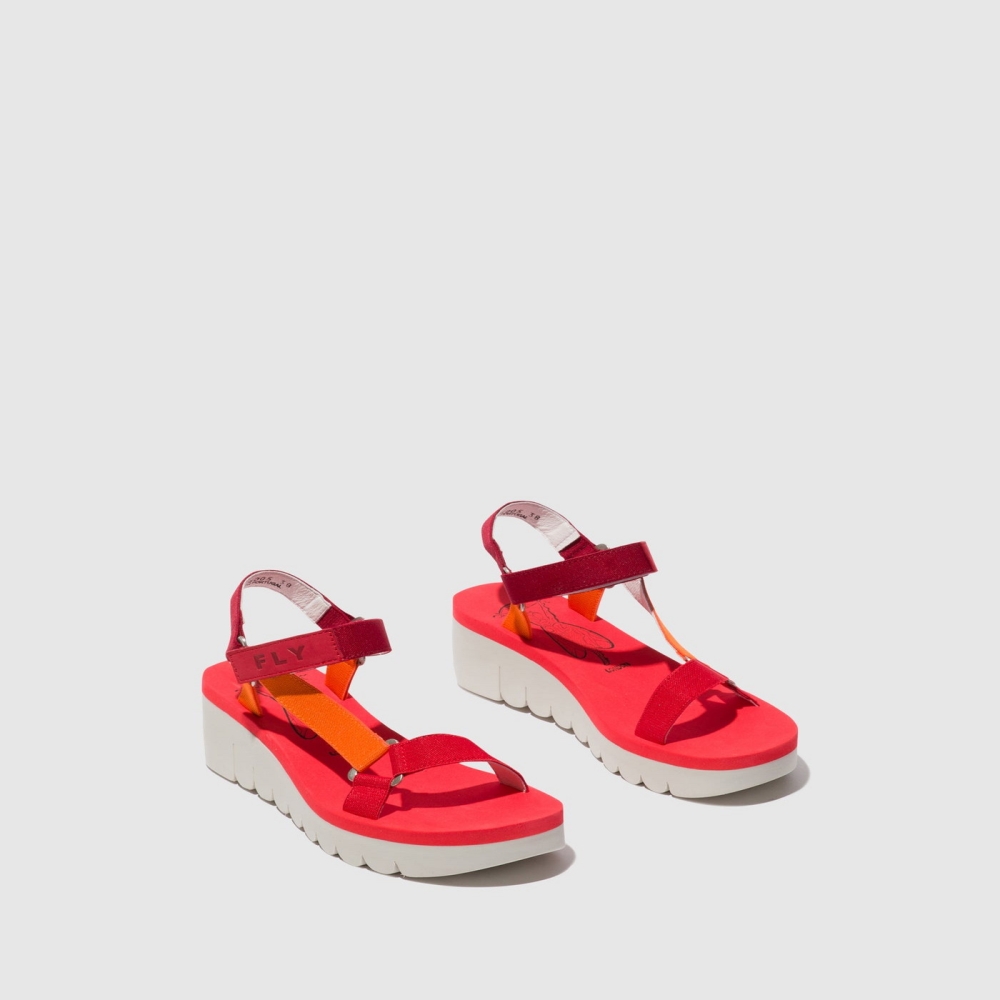 Multicolor / Red Fly London Velcro Women's Sandals | USA40EYUT