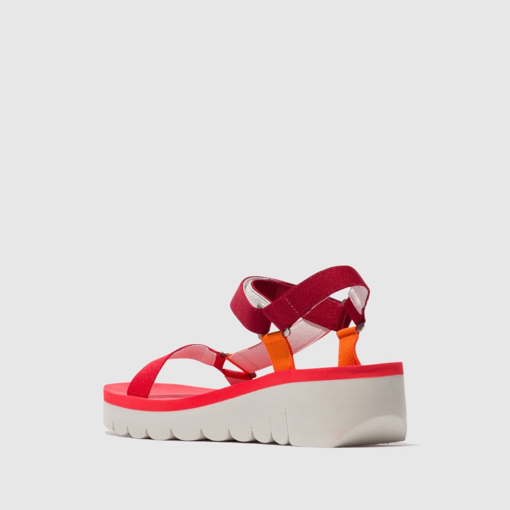 Multicolor / Red Fly London Velcro Women's Sandals | USA40EYUT