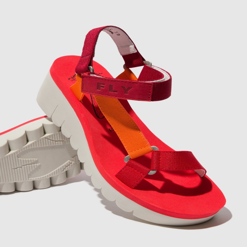 Multicolor / Red Fly London Velcro Women's Sandals | USA40EYUT