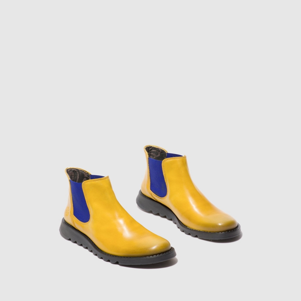 Mustard / Blue Fly London Chelsea Women's Ankle Boots | USA08SKPA