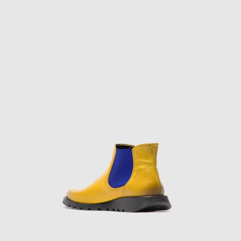 Mustard / Blue Fly London Chelsea Women's Ankle Boots | USA08SKPA