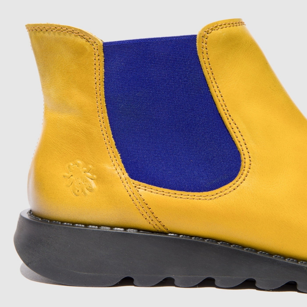 Mustard / Blue Fly London Chelsea Women's Ankle Boots | USA08SKPA