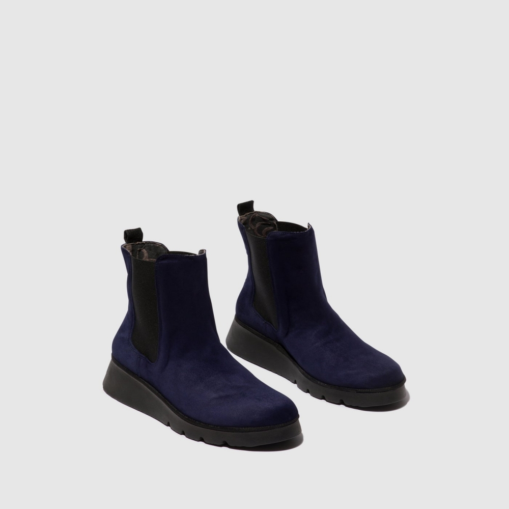 Navy Fly London Chelsea Women's Ankle Boots | USA15UXFK