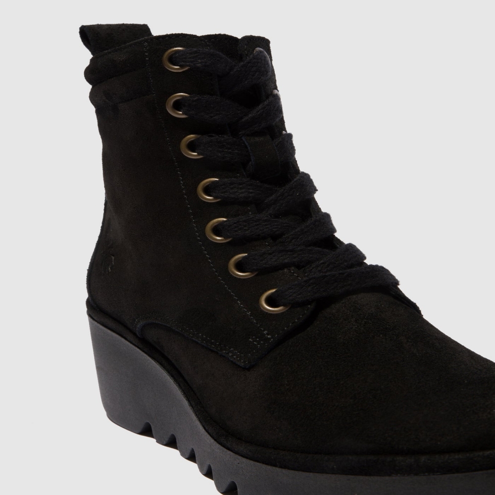 Oilsuede Black Fly London Lace-up Women's Ankle Boots | USA38JQHK