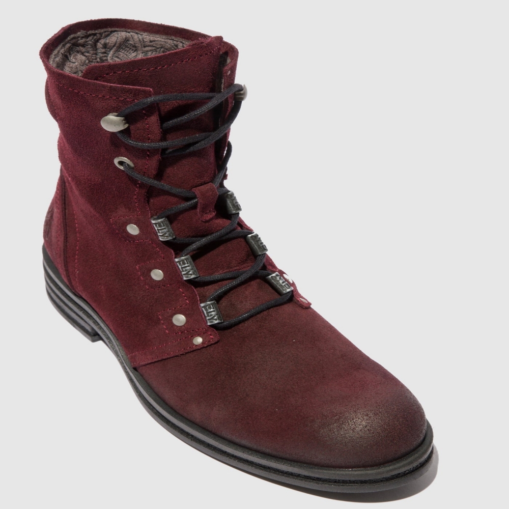 Oilsuede Burgundy Fly London Lace-up Women's Ankle Boots | USA70JXIZ