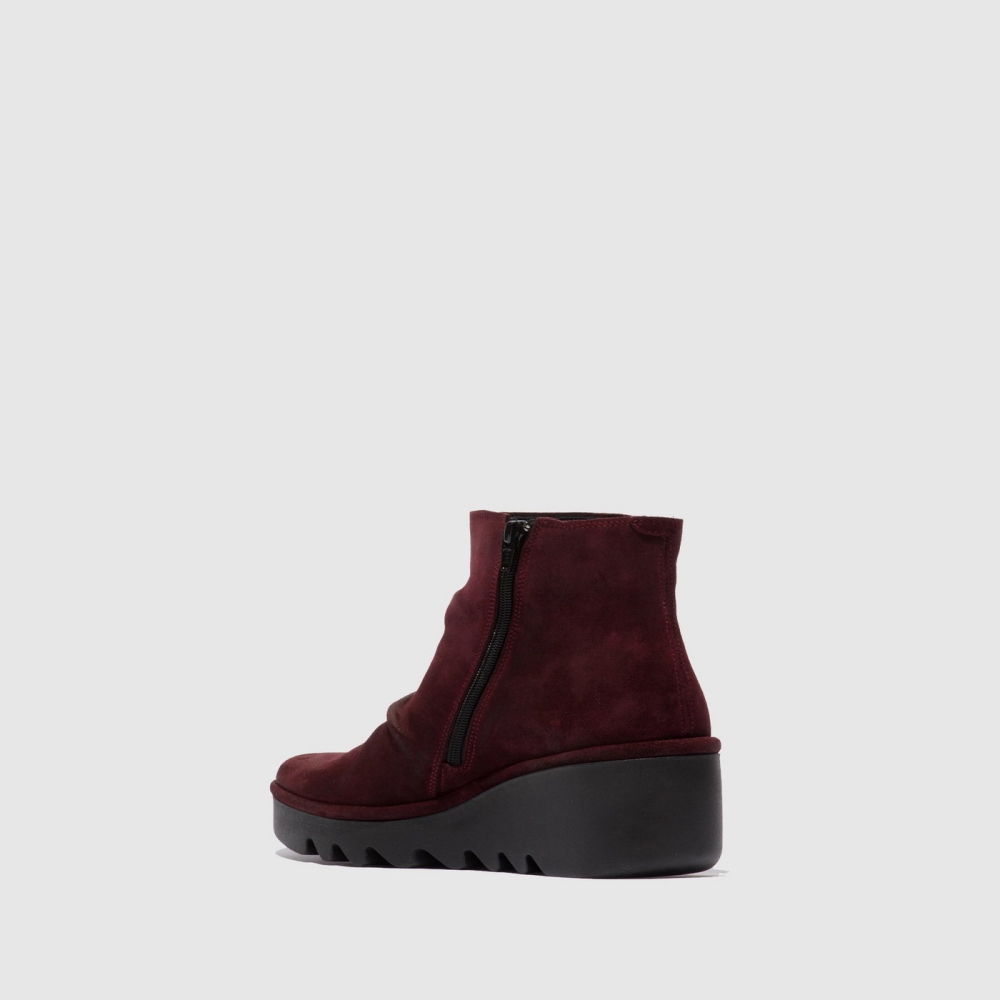 Oilsuede Burgundy Fly London Zip Up Women's Ankle Boots | USA02QRLG