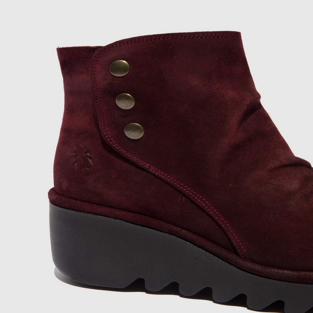 Oilsuede Burgundy Fly London Zip Up Women's Ankle Boots | USA02QRLG