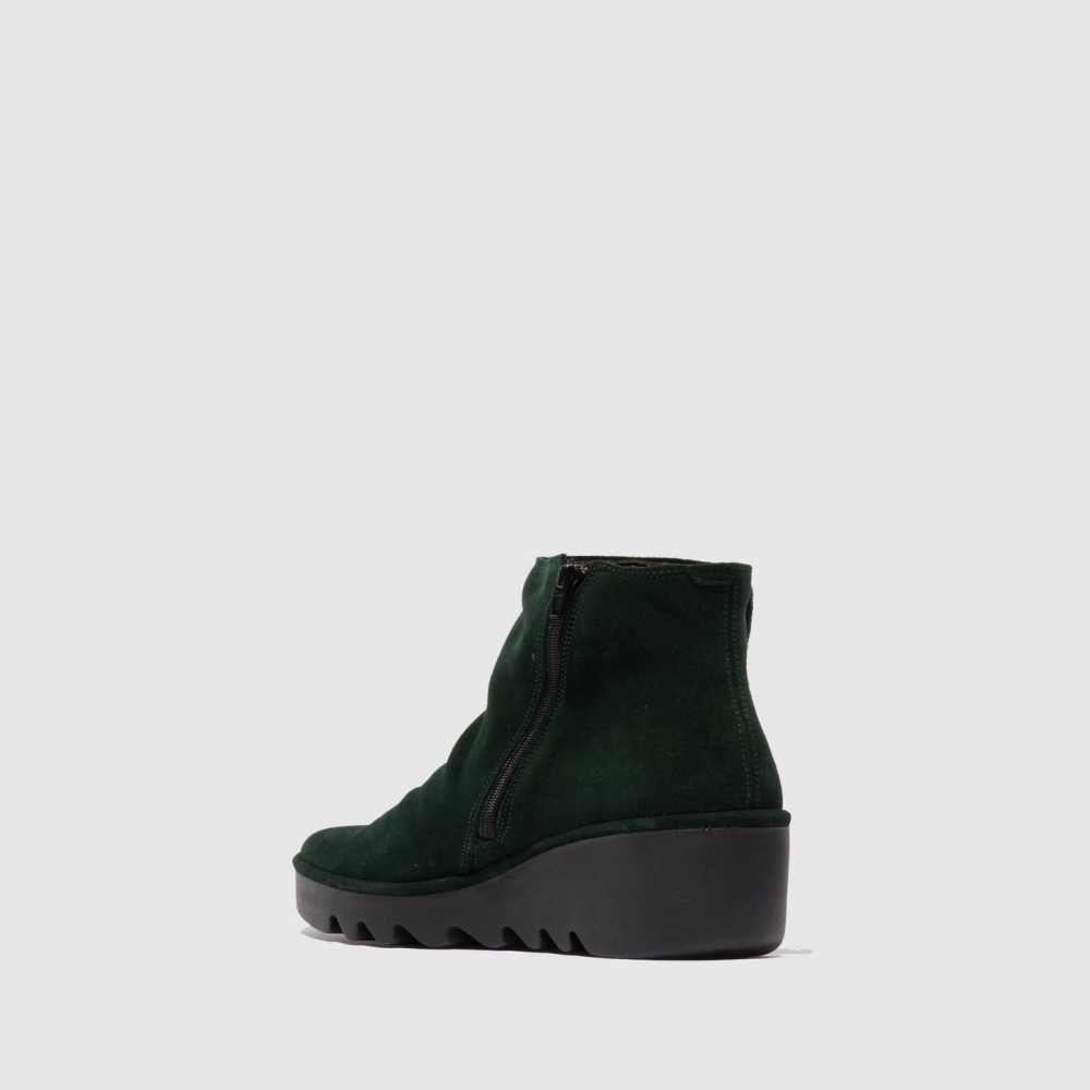 Oilsuede Green Fly London Zip Up Women's Ankle Boots | USA20EBZG