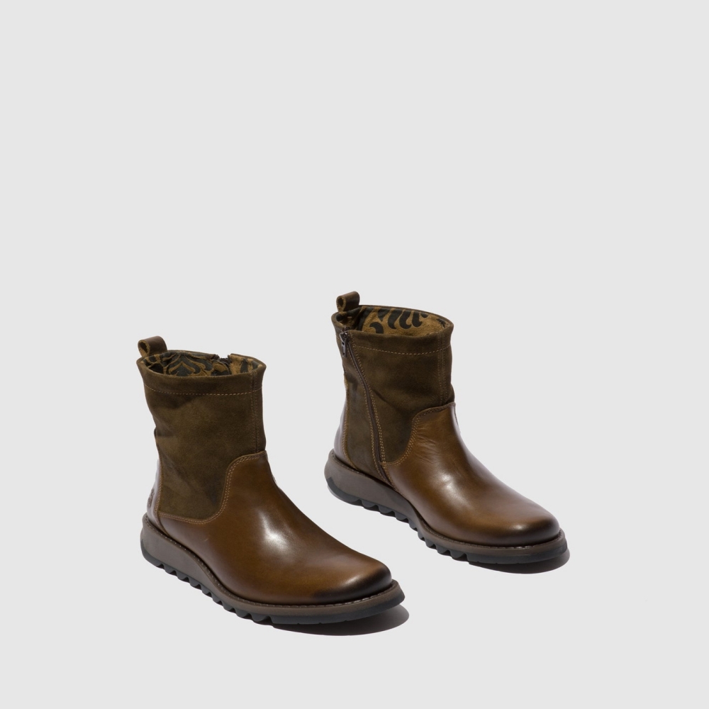 Olive / Sludge Fly London Zip Up Women's Boots | USA14OJXL