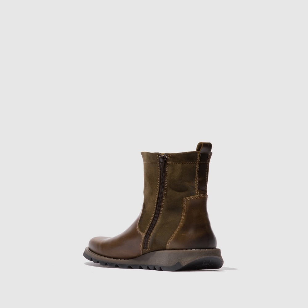 Olive / Sludge Fly London Zip Up Women's Boots | USA14OJXL