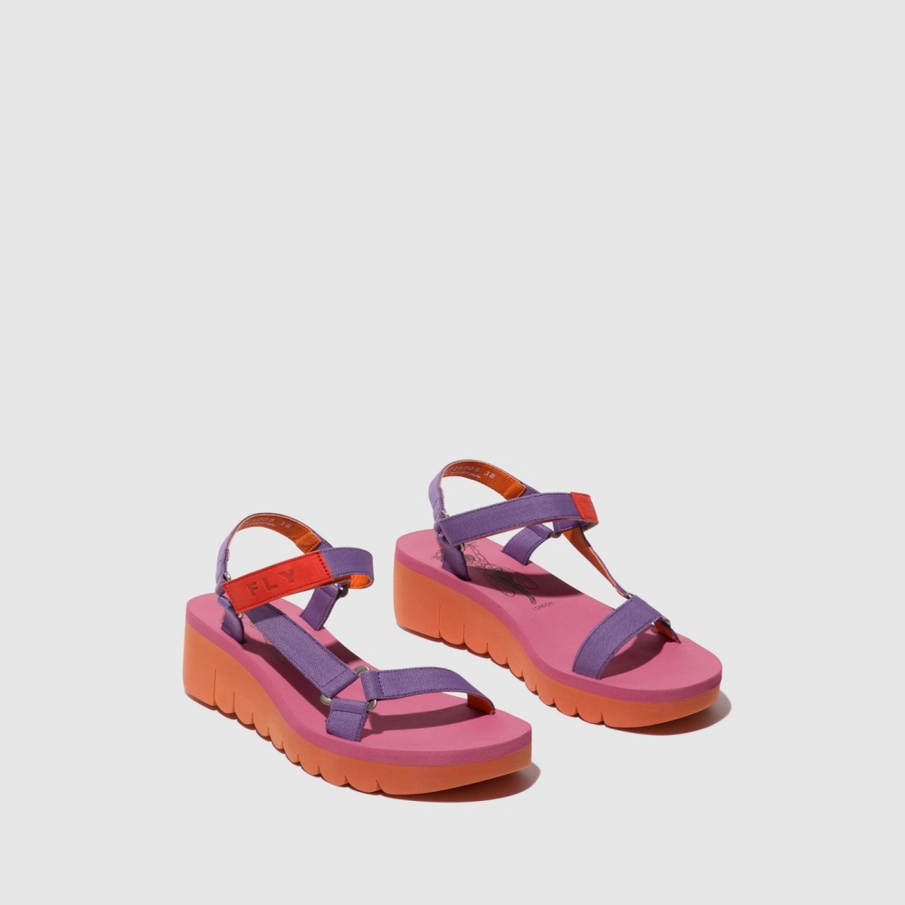 Orange / Purple / Rose Fly London Velcro Women's Sandals | USA80TRUG