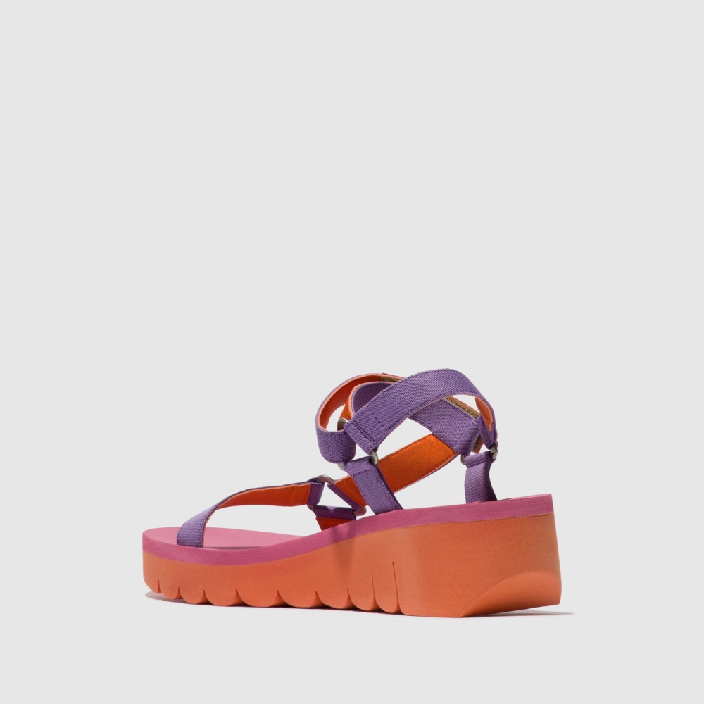 Orange / Purple / Rose Fly London Velcro Women's Sandals | USA80TRUG