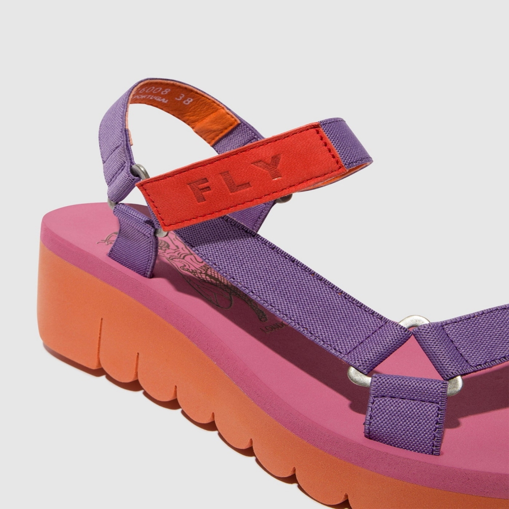 Orange / Purple / Rose Fly London Velcro Women's Sandals | USA80TRUG