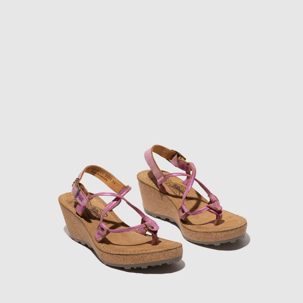 Pink Fly London T-Strap Women's Sandals | USA38UJWG