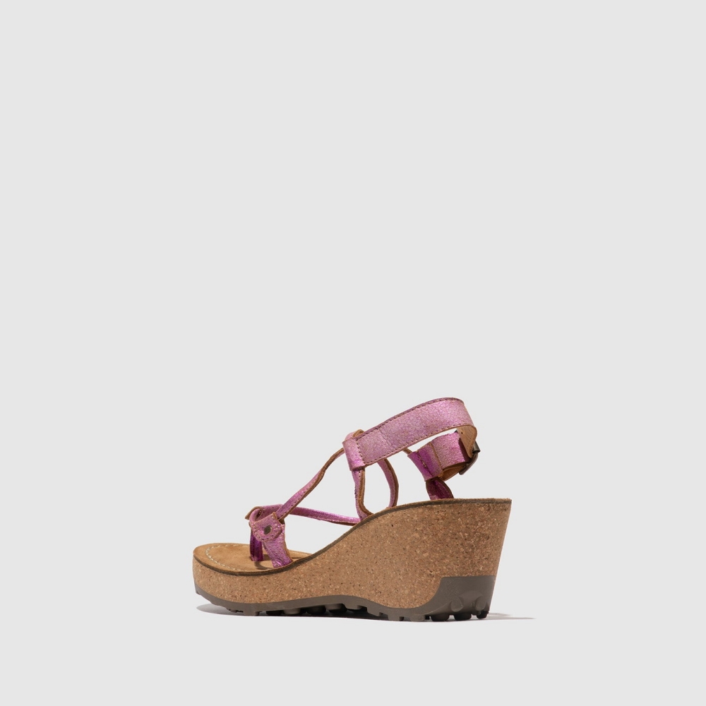 Pink Fly London T-Strap Women's Sandals | USA38UJWG