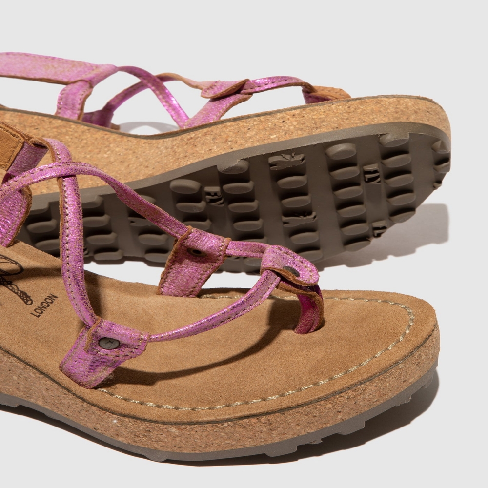 Pink Fly London T-Strap Women's Sandals | USA38UJWG