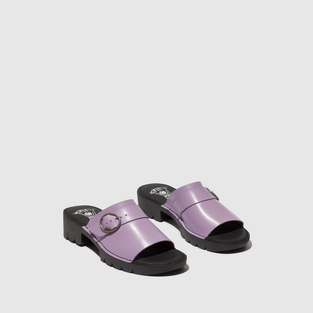 Purple Fly London Buckle Women's Mules | USA05RIUZ