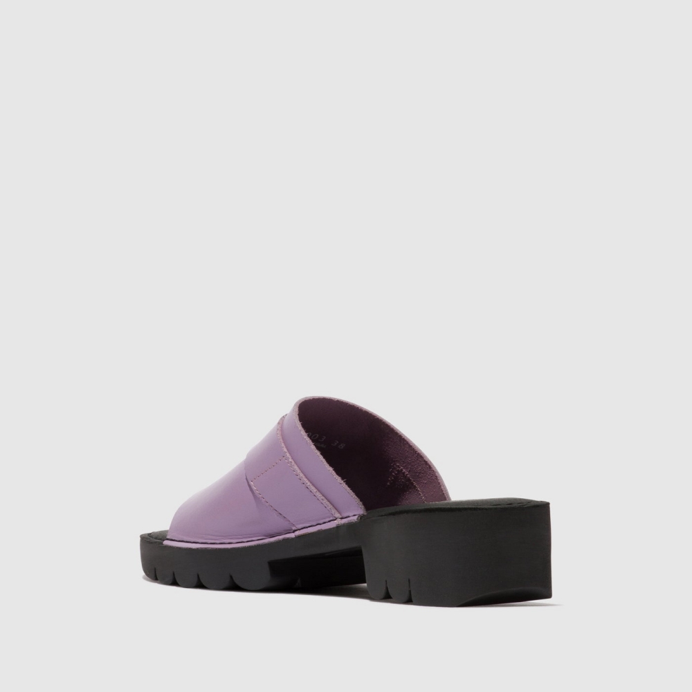 Purple Fly London Buckle Women's Mules | USA05RIUZ