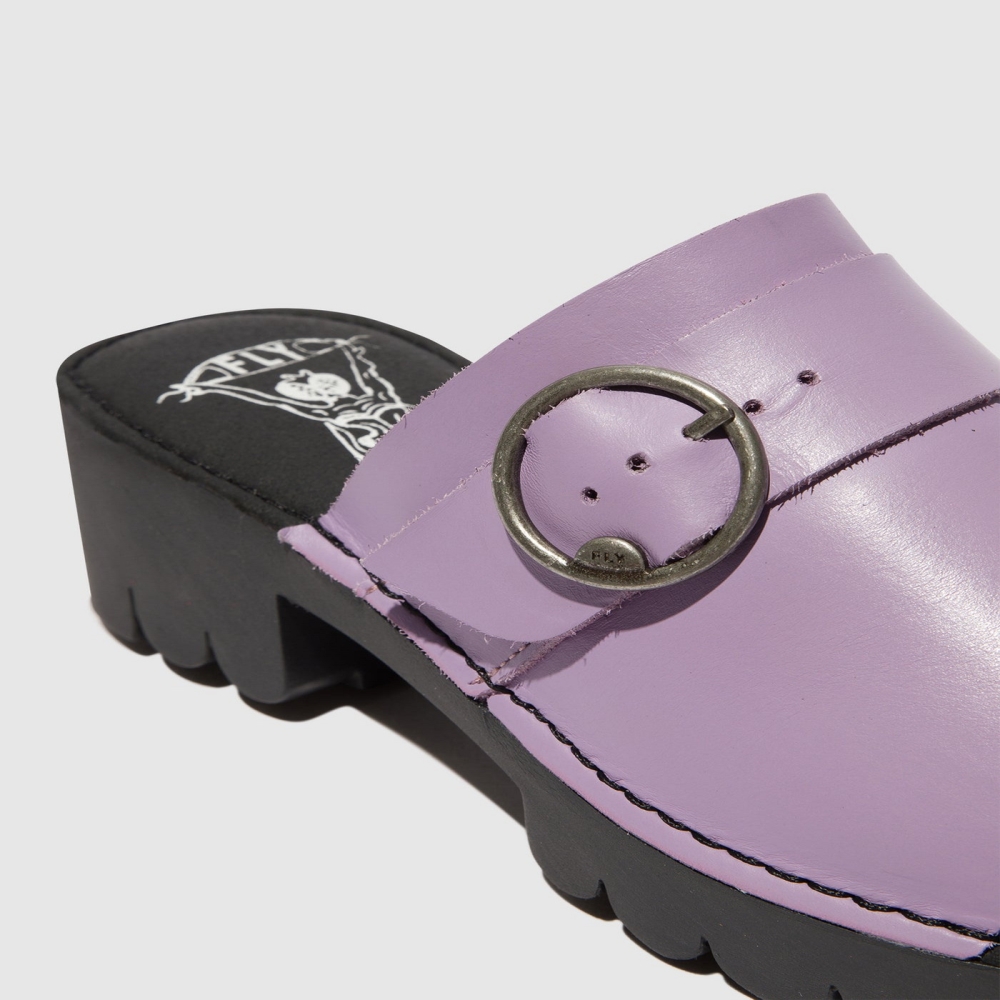 Purple Fly London Buckle Women's Mules | USA05RIUZ