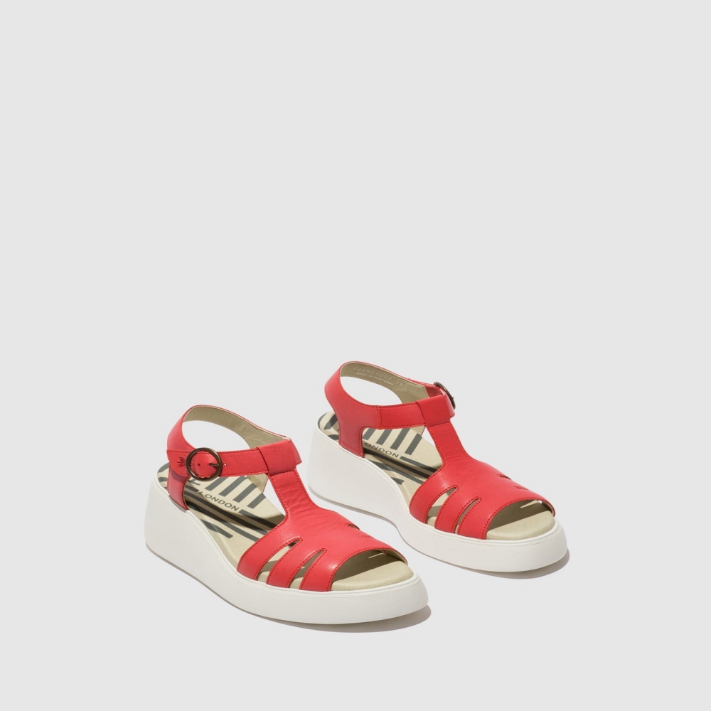 Red Fly London T-Strap Women's Sandals | USA63KSEY