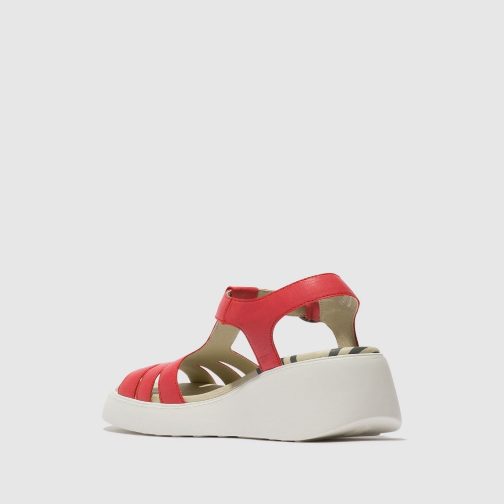 Red Fly London T-Strap Women's Sandals | USA63KSEY