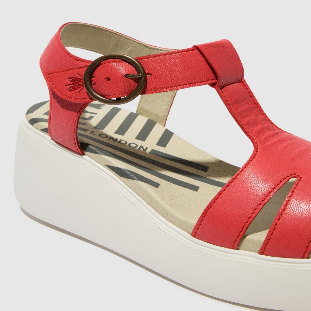 Red Fly London T-Strap Women's Sandals | USA63KSEY