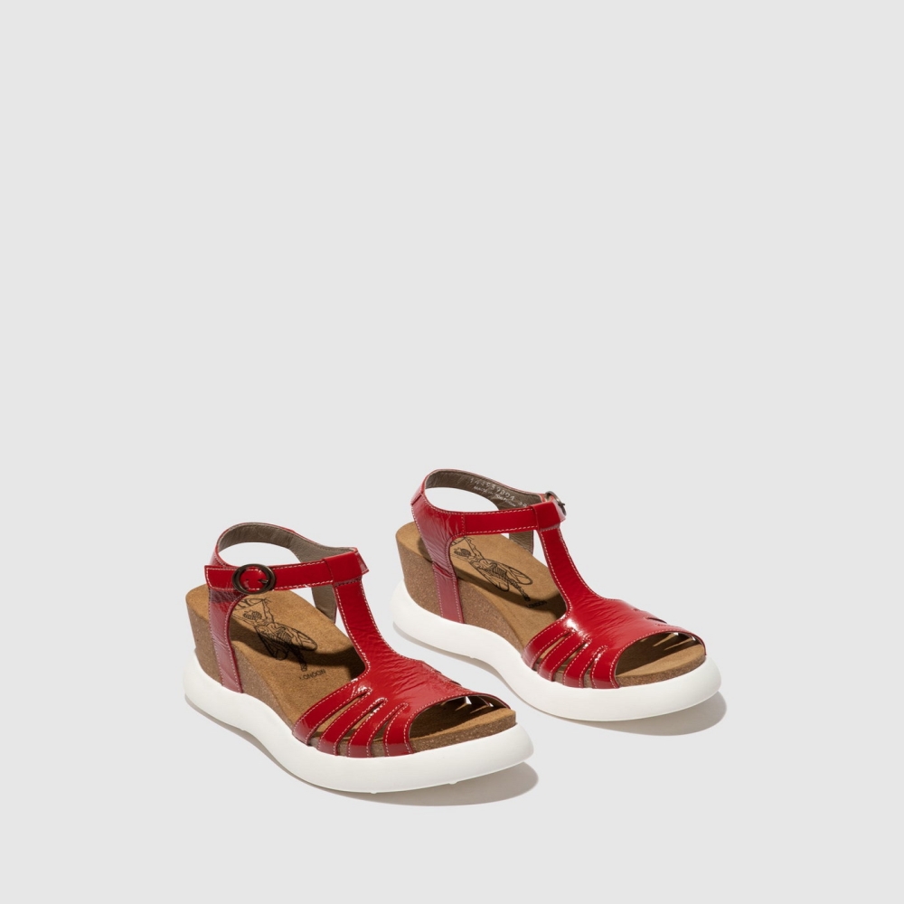 Red Fly London T-Strap Women's Sandals | USA67USKP