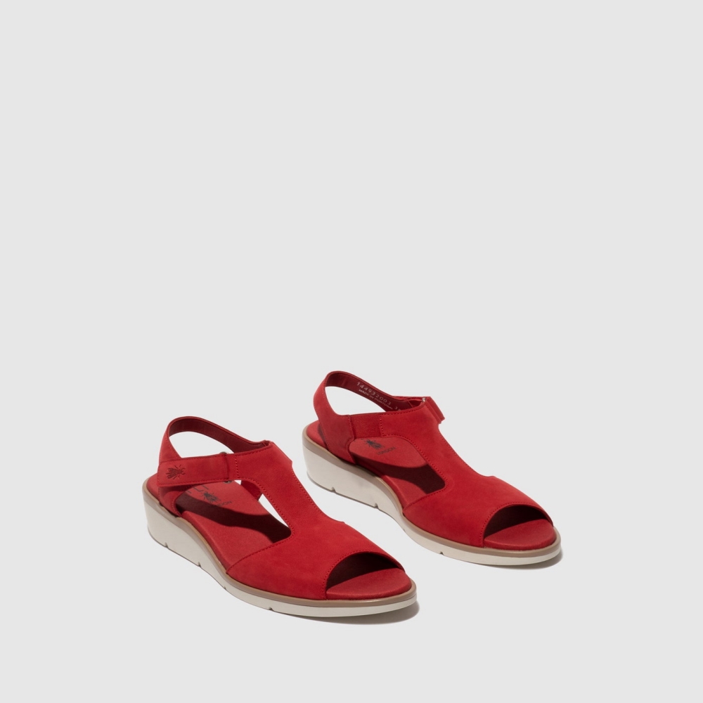 Red Fly London T-Strap Women's Sandals | USA97XQMH