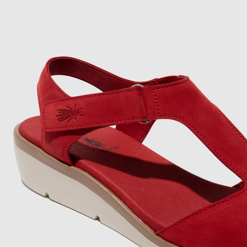 Red Fly London T-Strap Women's Sandals | USA97XQMH