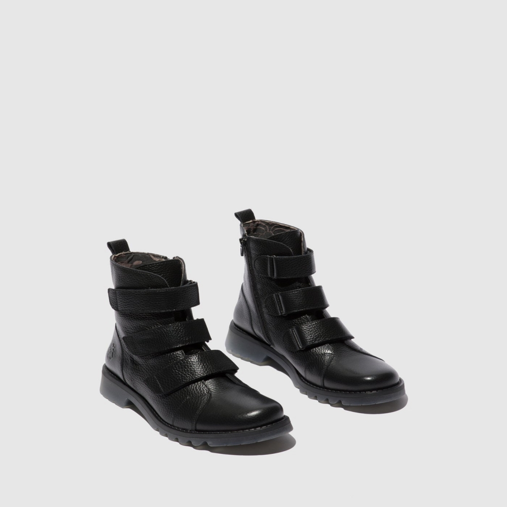 Rio Black Fly London Velcro Women's Ankle Boots | USA23WFRQ