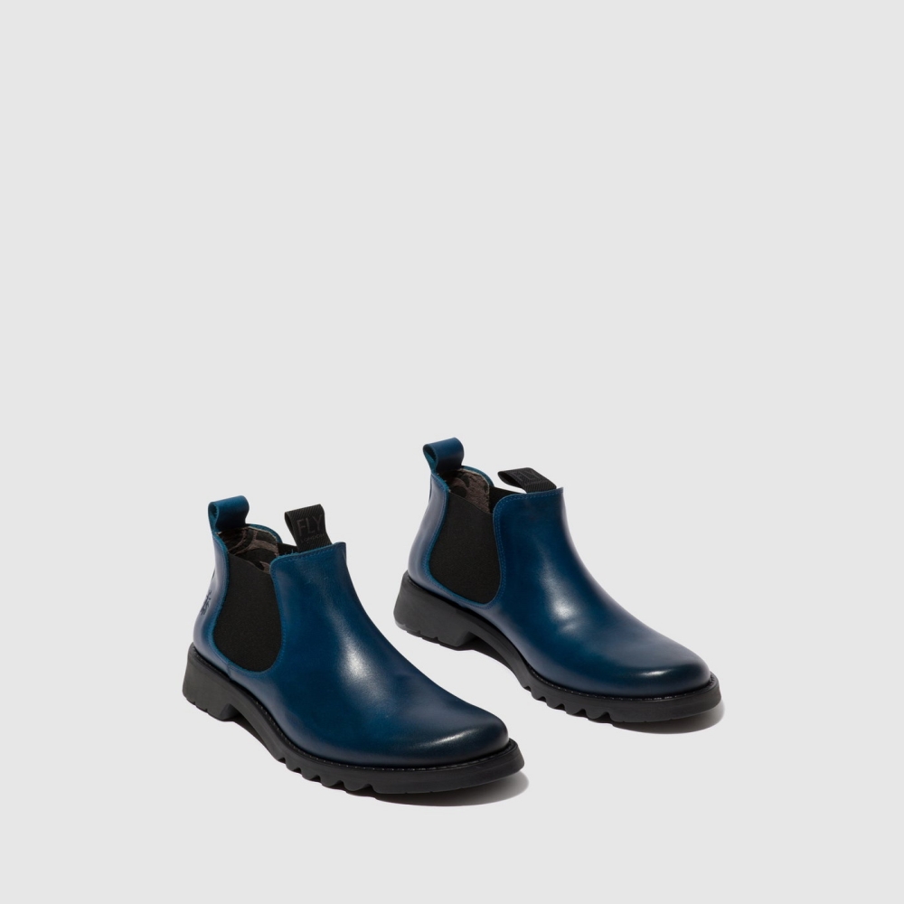 Royal Blue / Black Fly London Chelsea Women's Ankle Boots | USA60RBFQ